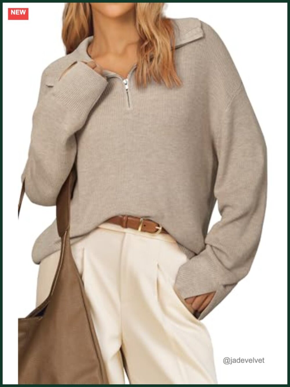 Women's Oversized Quarter Zip Wool Blend Sweater